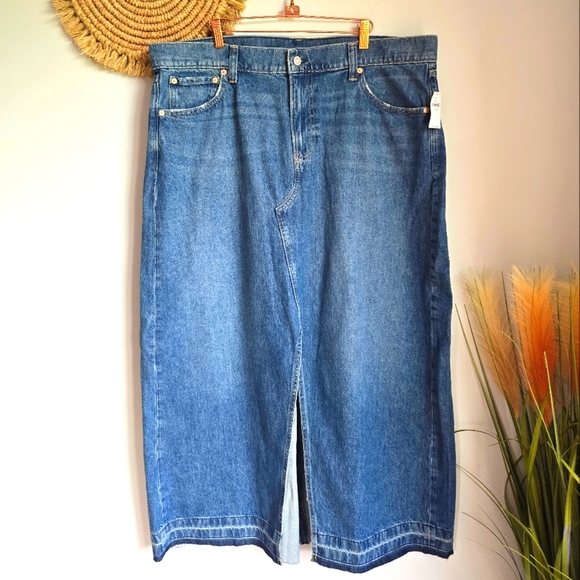 GAP, New, Long Denim Front Slit Medium Indigo Wash Womens Jeans Skirt, Size 20 - Picture 11 of 12